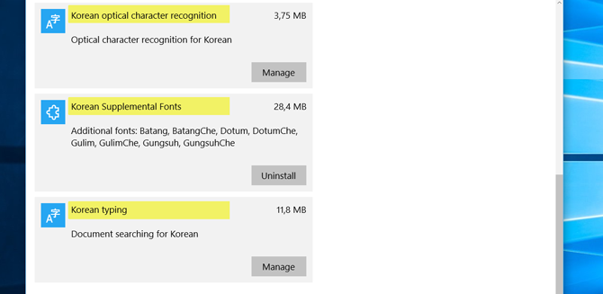 Windows 10 Korean optical character recognition Korean supplemental fonts Korean typing